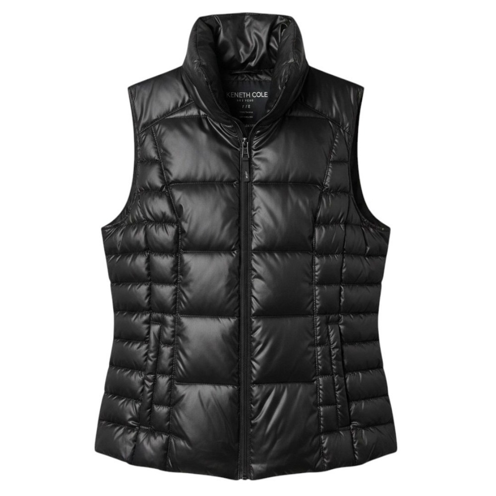 Kenneth Cole Puffer Vest Packable Hooded Quilted Jacket Large Black NWT Women